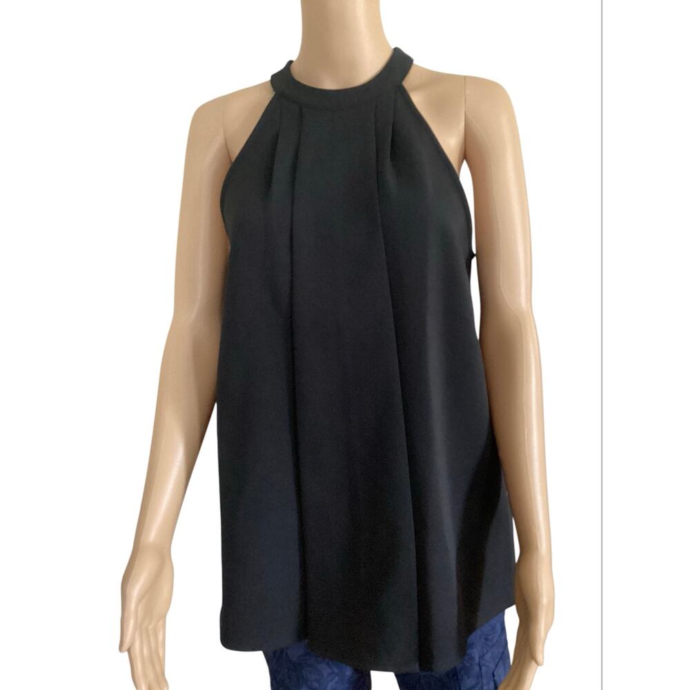 Michael Kors Pleated Halter Neck Blouse Black Sleeveless Keyhole  size M‎